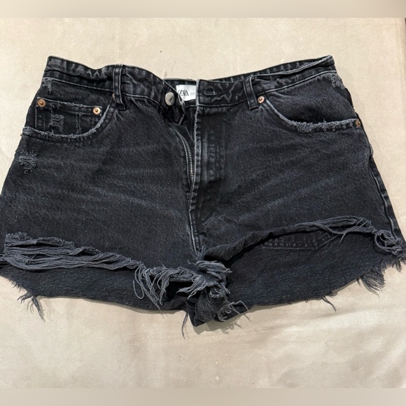 Zara Pants - ZARA Black Distressed Denim Shorts Size 10